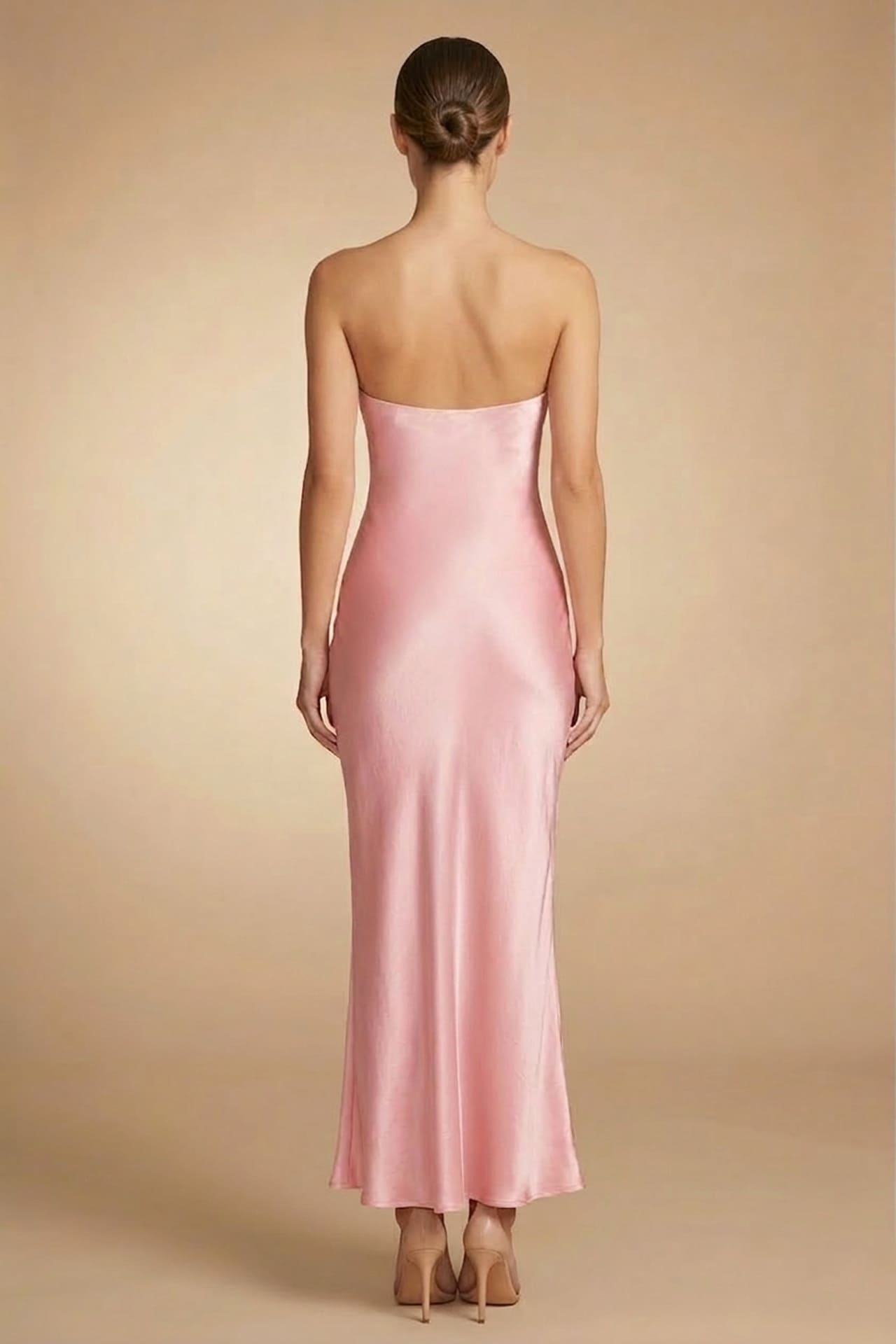 Blush Pink Satin Strapless Dress for Wedding Guest