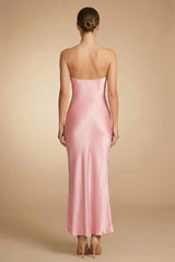 Blush Pink Satin Strapless Dress for Wedding Guest