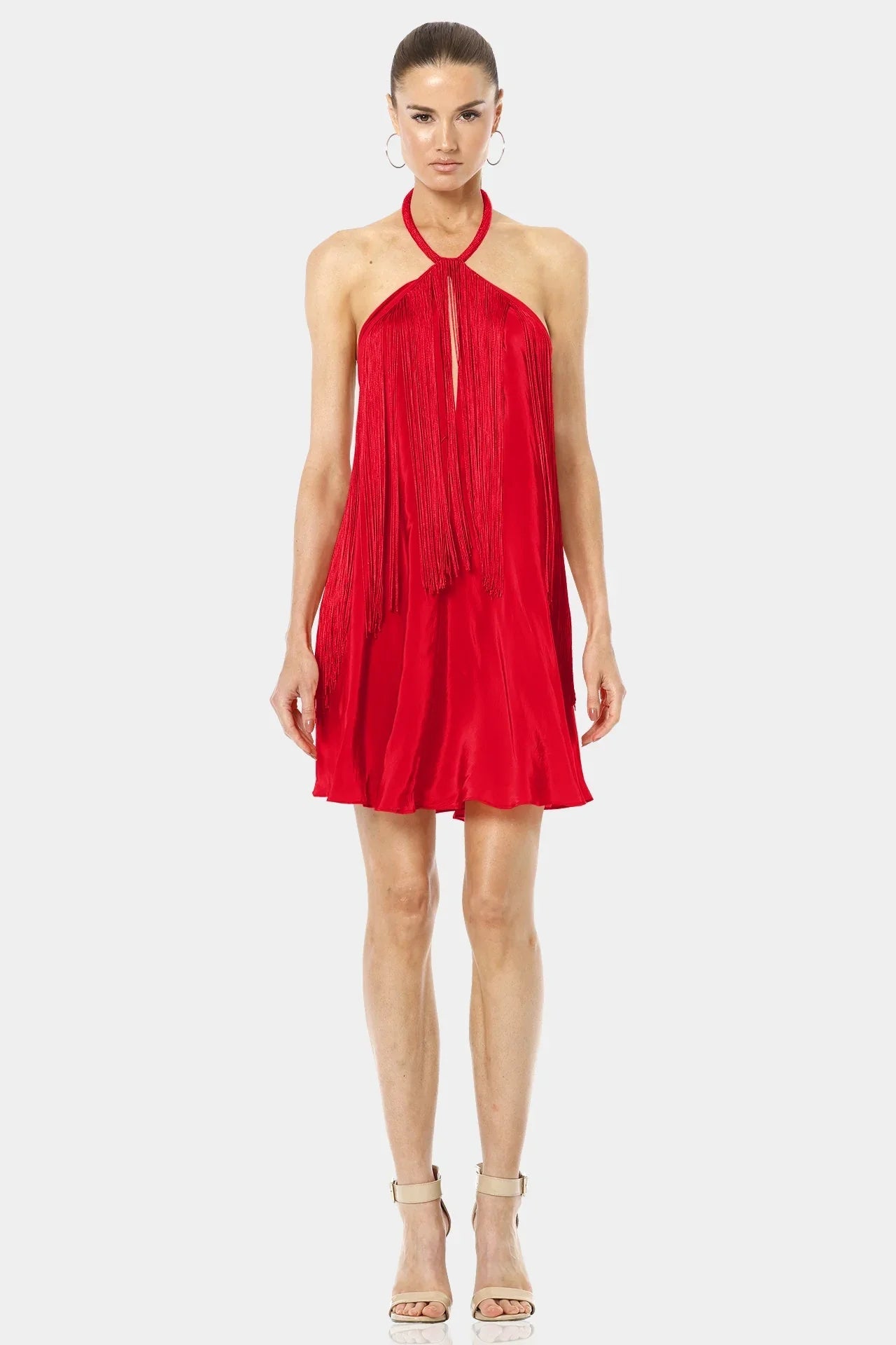 Crimson Red Mini Scarf Dress