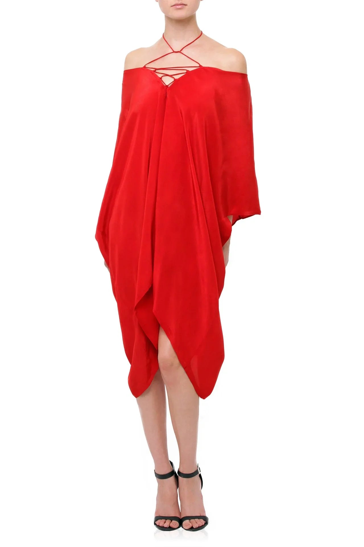 Cherry Red Silk Multiway Short Kaftan Dress