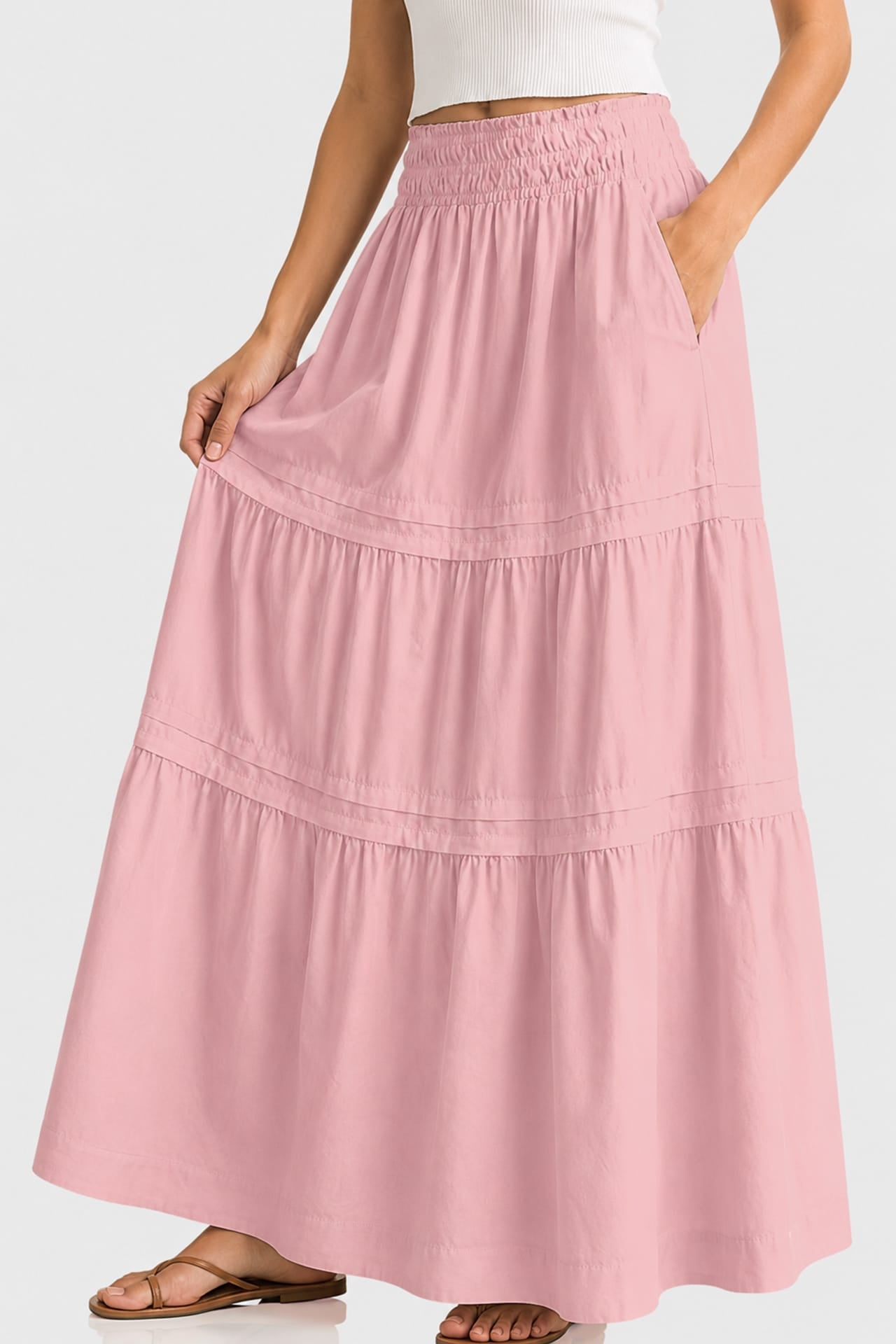 Breathable Cotton Maxi Skirt in Dusty Rose – Outdoor Brunch Outfit Skirt