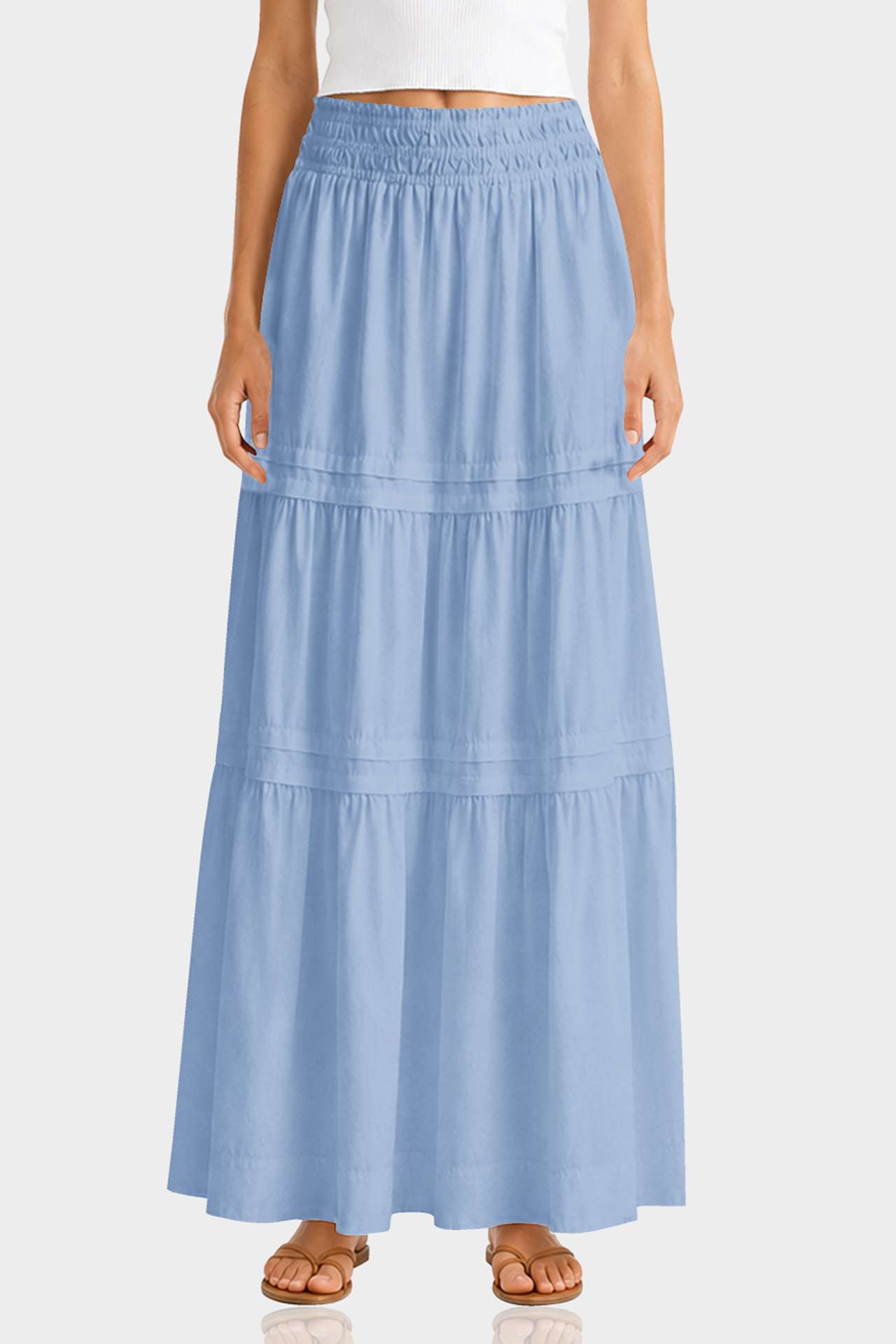 Powder Blue Smocked Waist Maxi Skirt – Tiered Cotton Skirt