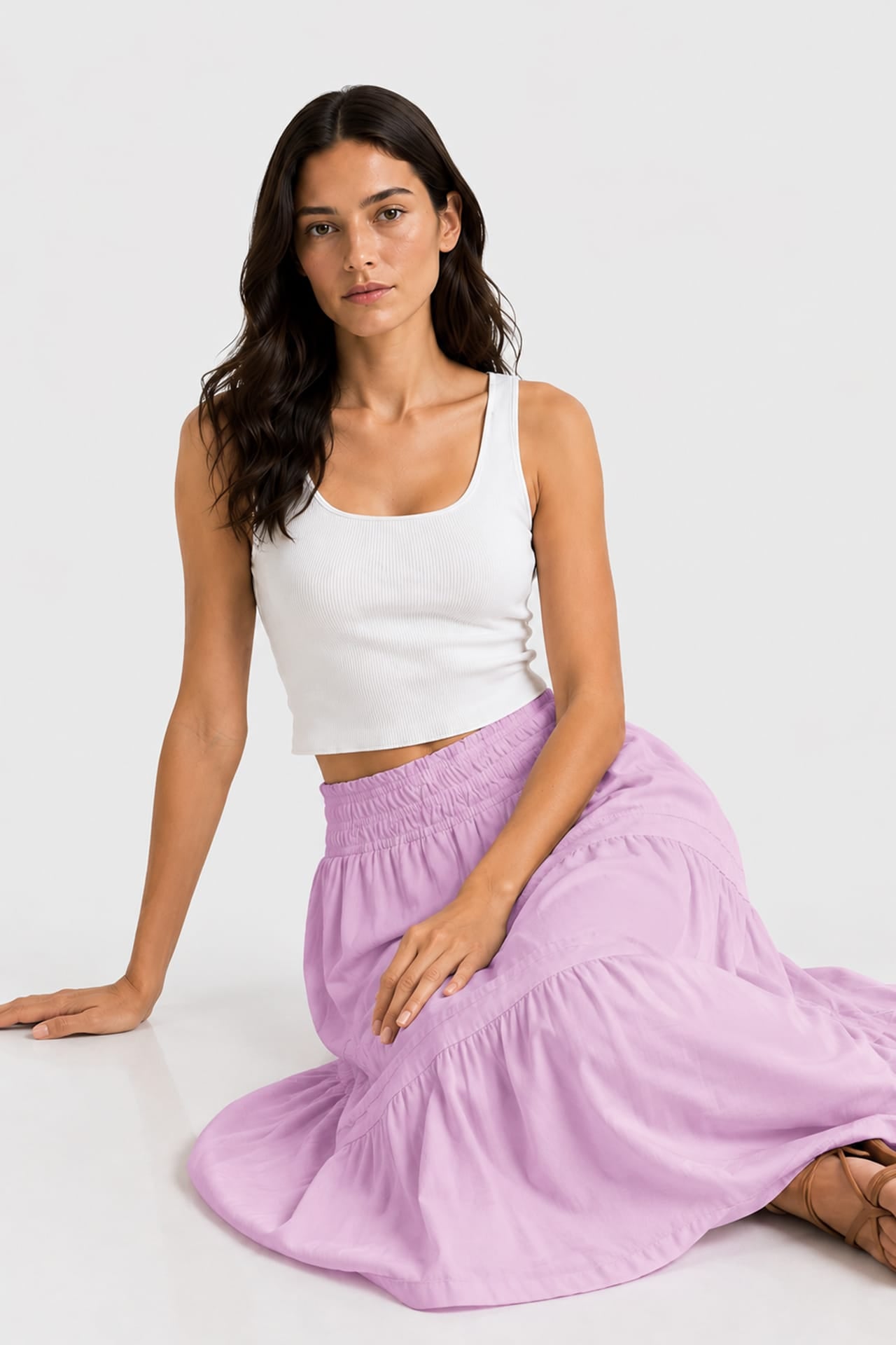 Candy Pink Smocked Waist Cotton Maxi Skirt