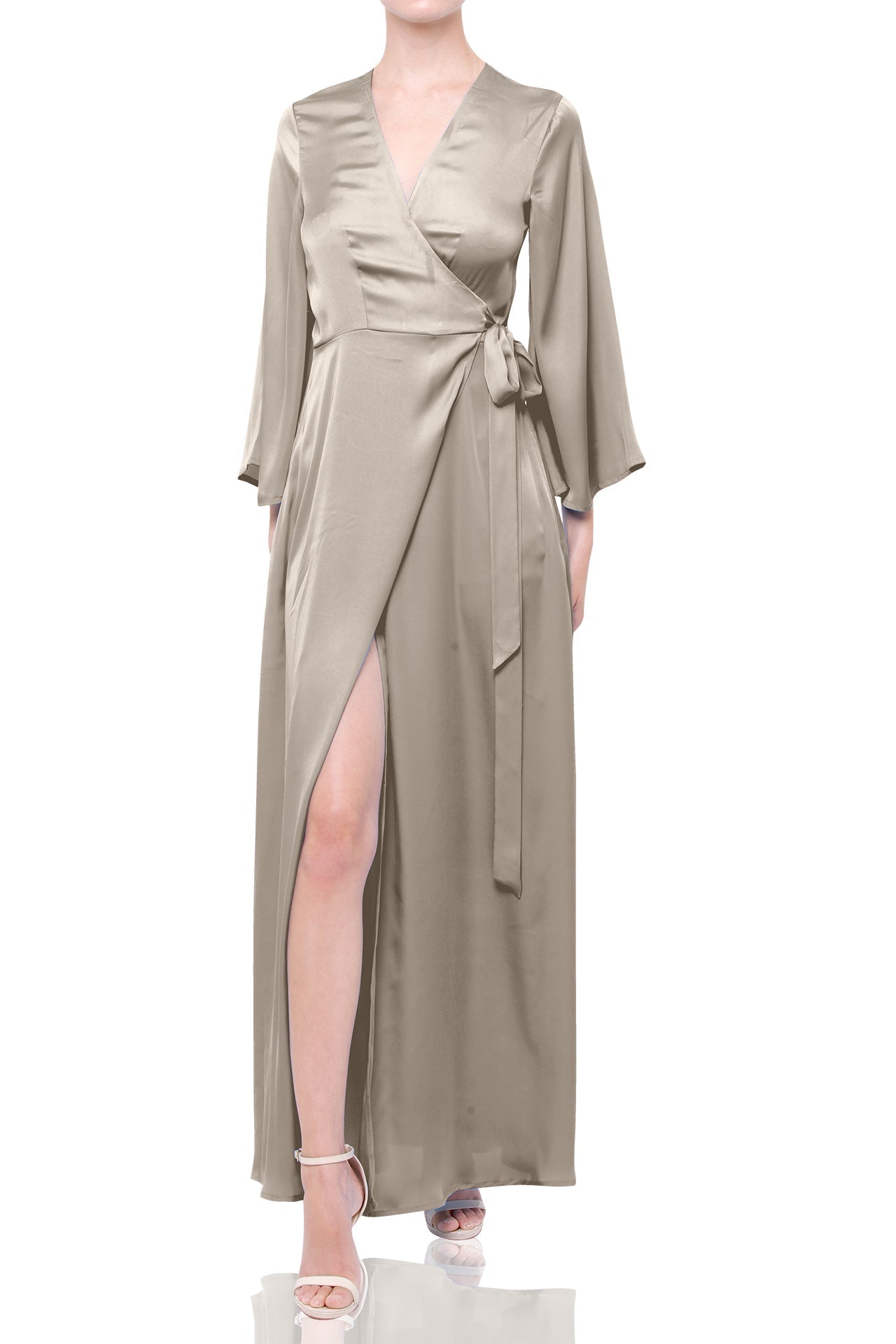 Champagne Taupe Wrap Maxi Dress – Best Flattering Wrap Dress for All Body Types Summer