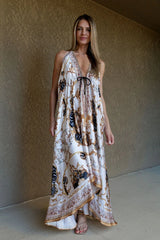 Bright White Baroque Chain Print Silk Scarf Maxi Dress
