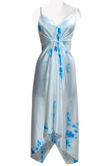 Bright White Blue Tie Dye Maxi Handkerchief Dress