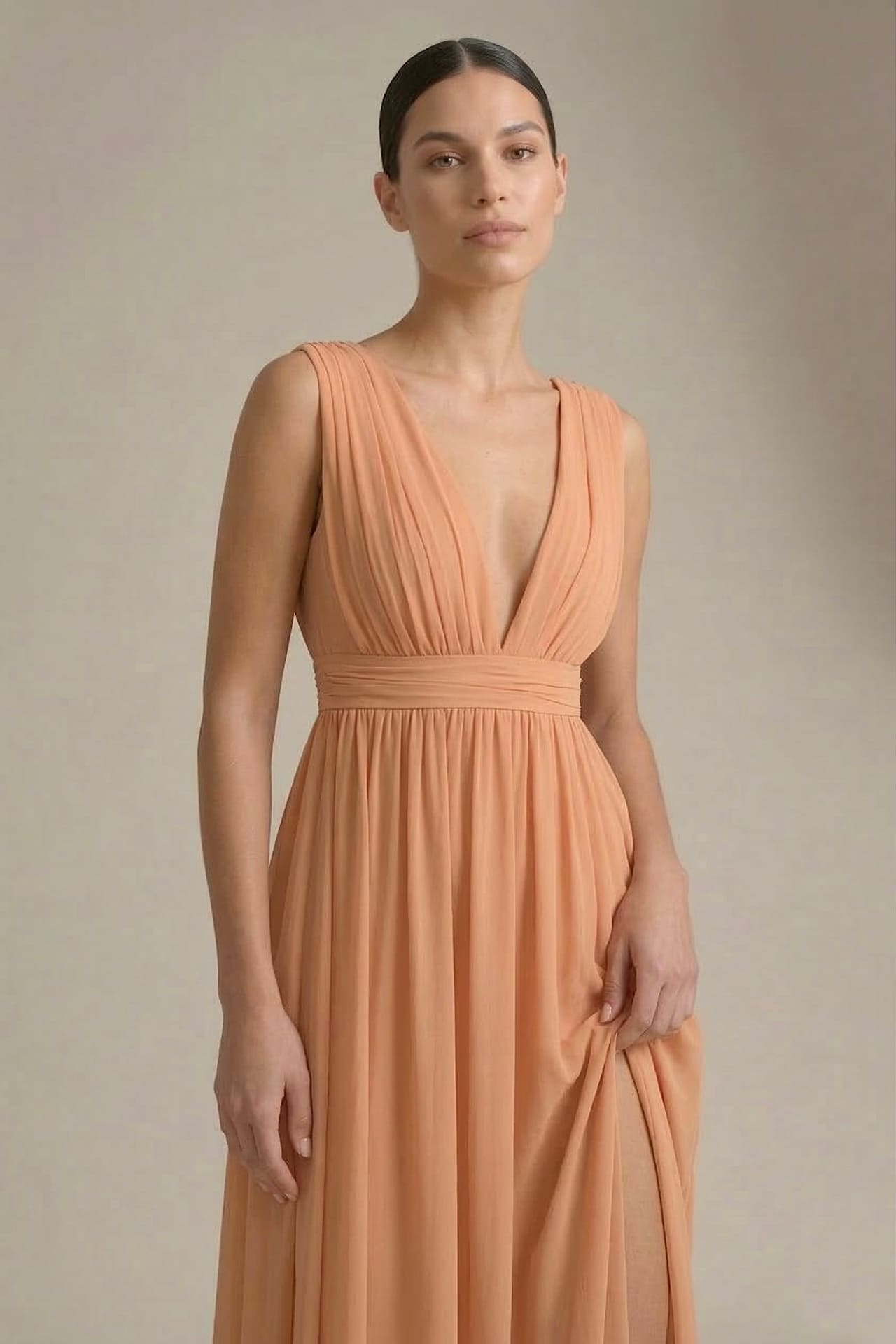 Bronzer Heaven V-Neck Bridesmaid Dress – Elegant Warm Metallic Maxi Gown