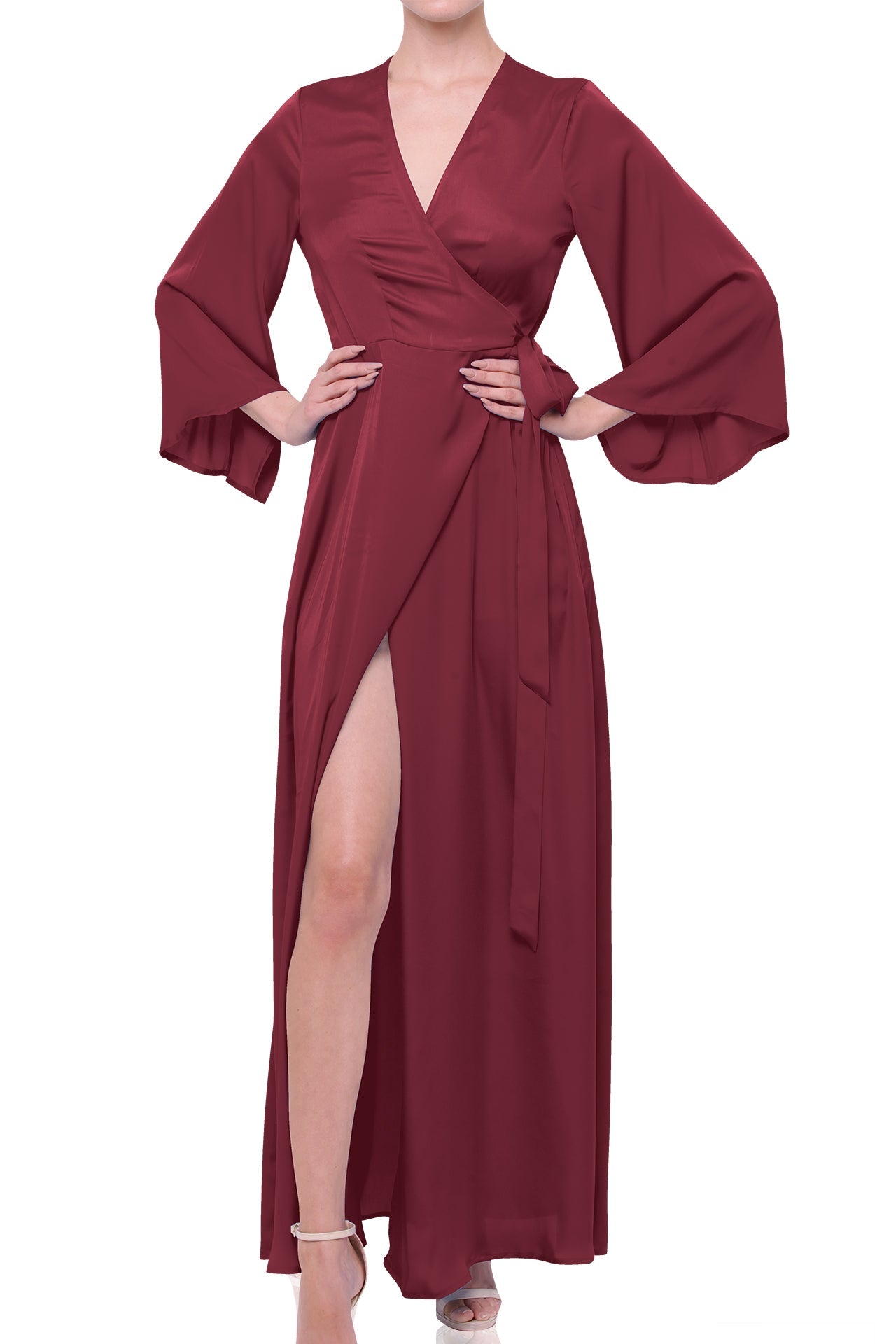 Chocolate Brown Satin Wrap Maxi Dress – Elegant Evening & Occasion Dress