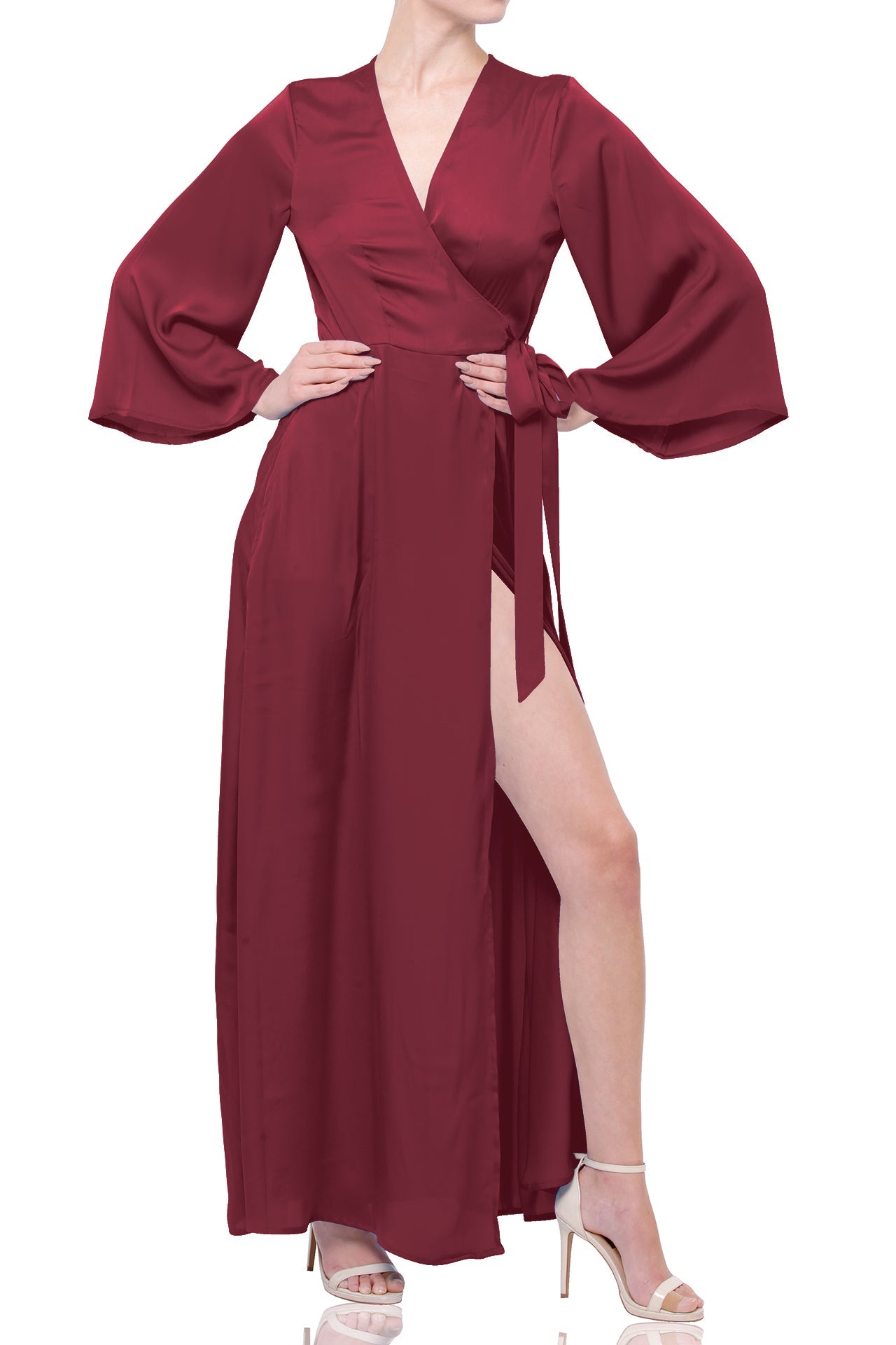 Chocolate Brown Satin Wrap Maxi Dress – Elegant Evening & Occasion Dress