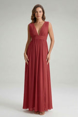 Burgundy Heaven V-Neck Bridesmaid Dress – Elegant Formal Maxi Gown