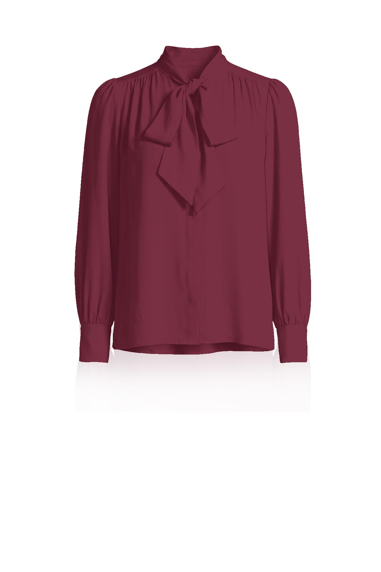 Burgundy Satin Scarf Tie-Neck Blouse