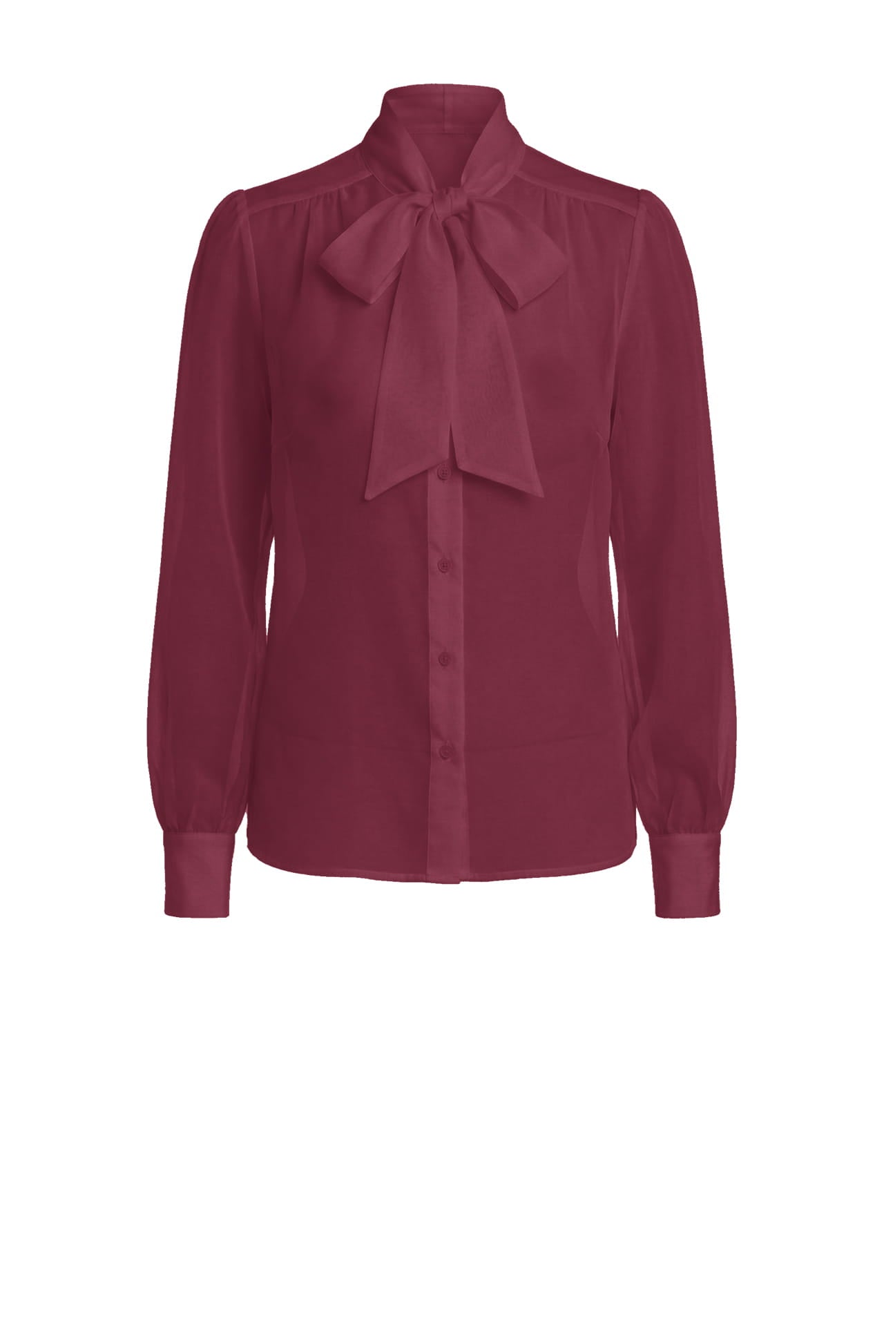 Burgundy Sheer Organza Tie-Neck Shirt