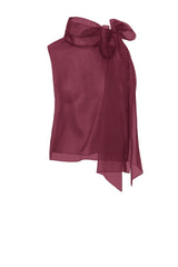 Burgundy Sheer Organza Tie Neck Blouse