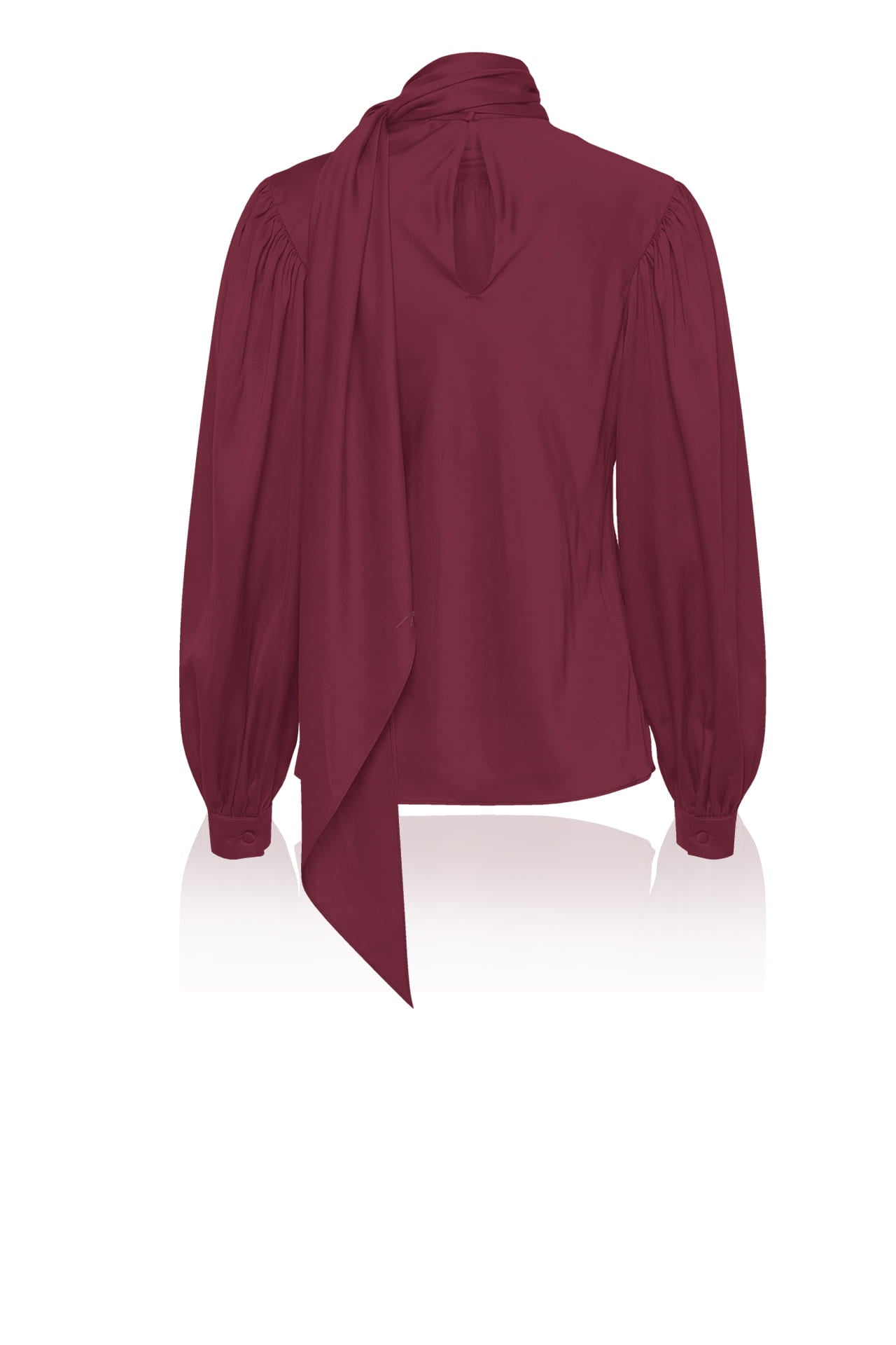 Burgundy Silk Satin-Twill Tie-Neck Blouse