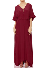 Burgundy Viscose Silk Convertible Maxi Kaftan Dress for Plus size women
