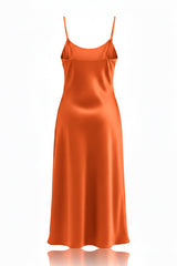 Burnt Orange Bias Cut Satin Summer Dress – Luxury Satin Slip Midi