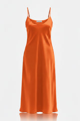 Burnt Orange Bias Cut Satin Summer Dress – Luxury Satin Slip Midi