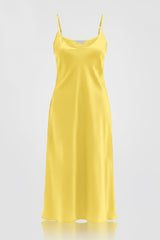 Butter Yellow Satin Slip Dress – Luxury Yellow Satin Midi Dress