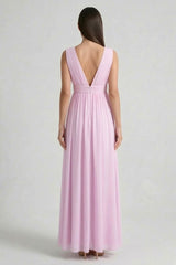 Candy Pink V-Neck Bridesmaid Dress – Bright Elegant Maxi Gown