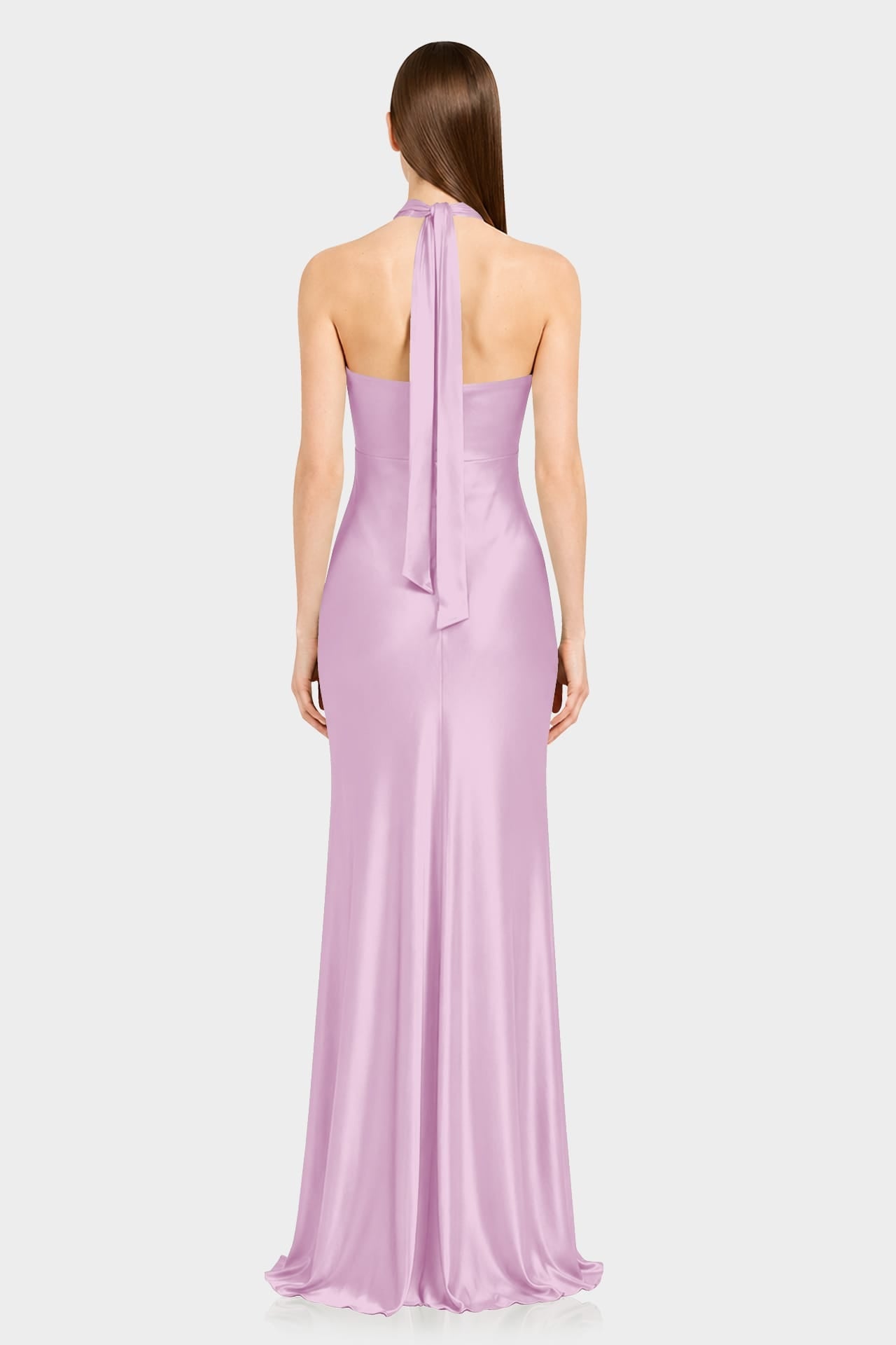 Designer Candy Pink Formal Ruched Halter Satin Maxi Dress