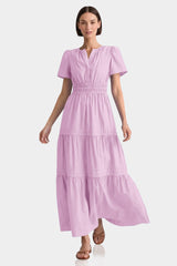 Candy Pink Smocked Waist Cotton Maxi Dress – Daytime Summer Dress