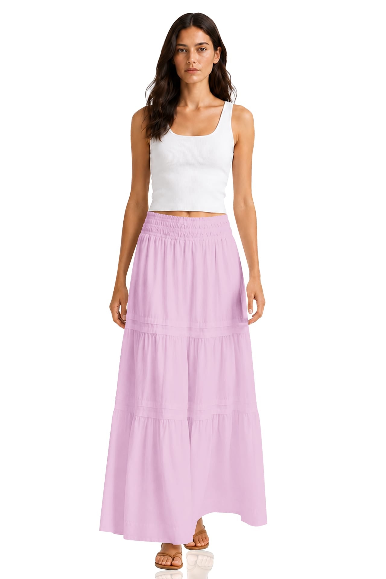Candy Pink Smocked Waist Cotton Maxi Skirt