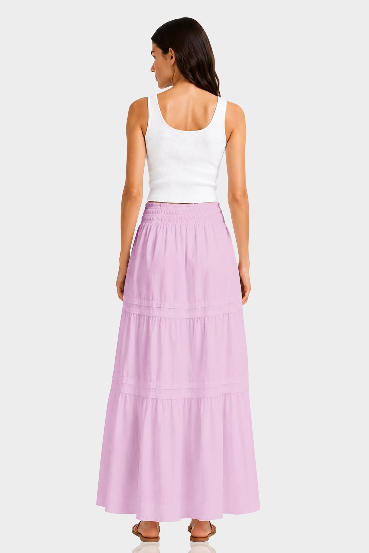 Candy Pink Smocked Waist Cotton Maxi Skirt