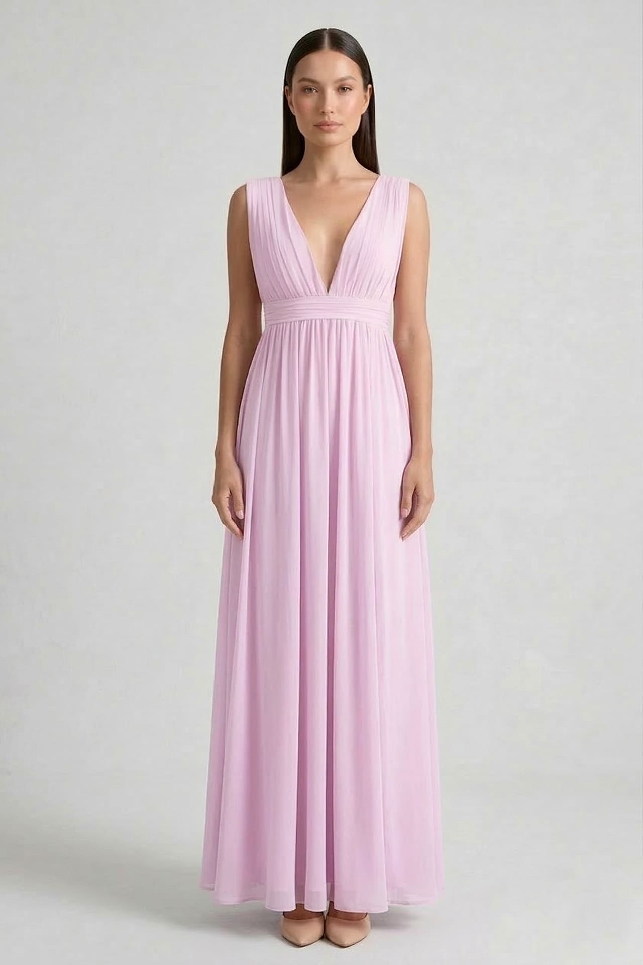 Candy Pink V-Neck Bridesmaid Dress – Bright Elegant Maxi Gown