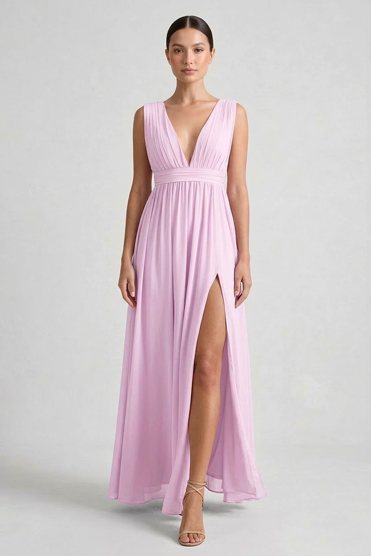 Candy Pink V-Neck Bridesmaid Dress – Bright Elegant Maxi Gown