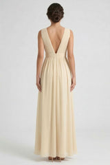 Champagne Heaven A-Line Wedding Guest Dress with V Neck by Shahsi