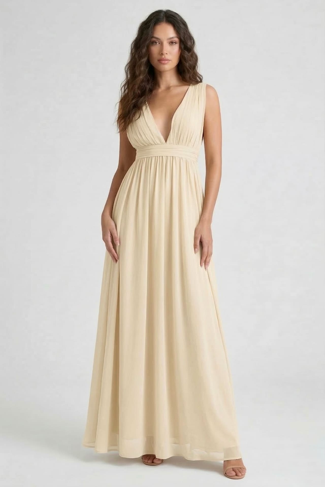Champagne Heaven A-Line Wedding Guest Dress with V Neck by Shahsi