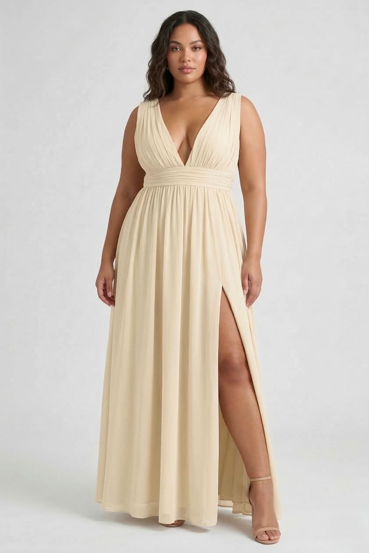 Champagne Heaven A-Line Wedding Guest Dress with V Neck by Shahsi