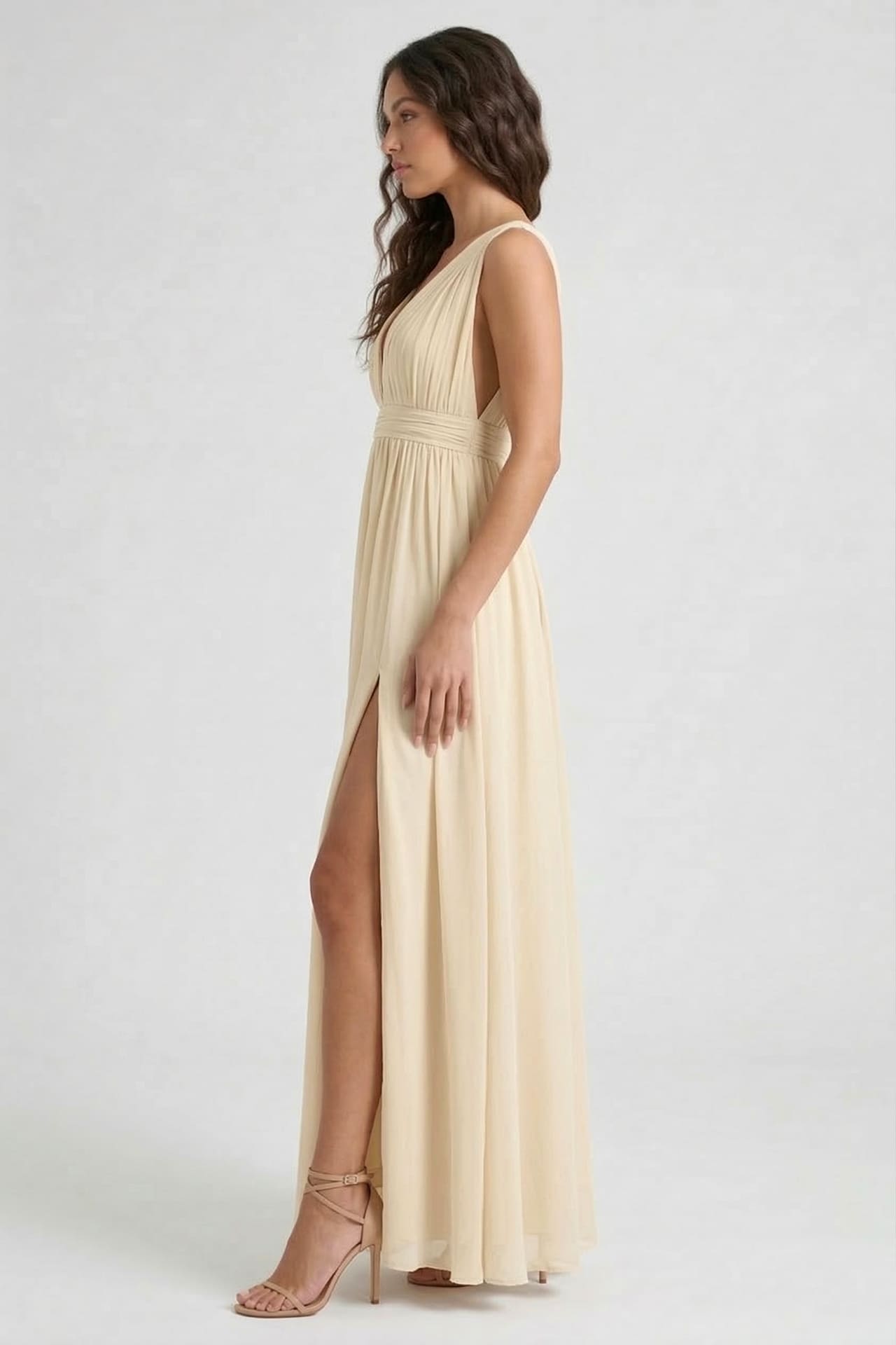 Champagne Heaven A-Line Wedding Guest Dress with V Neck by Shahsi
