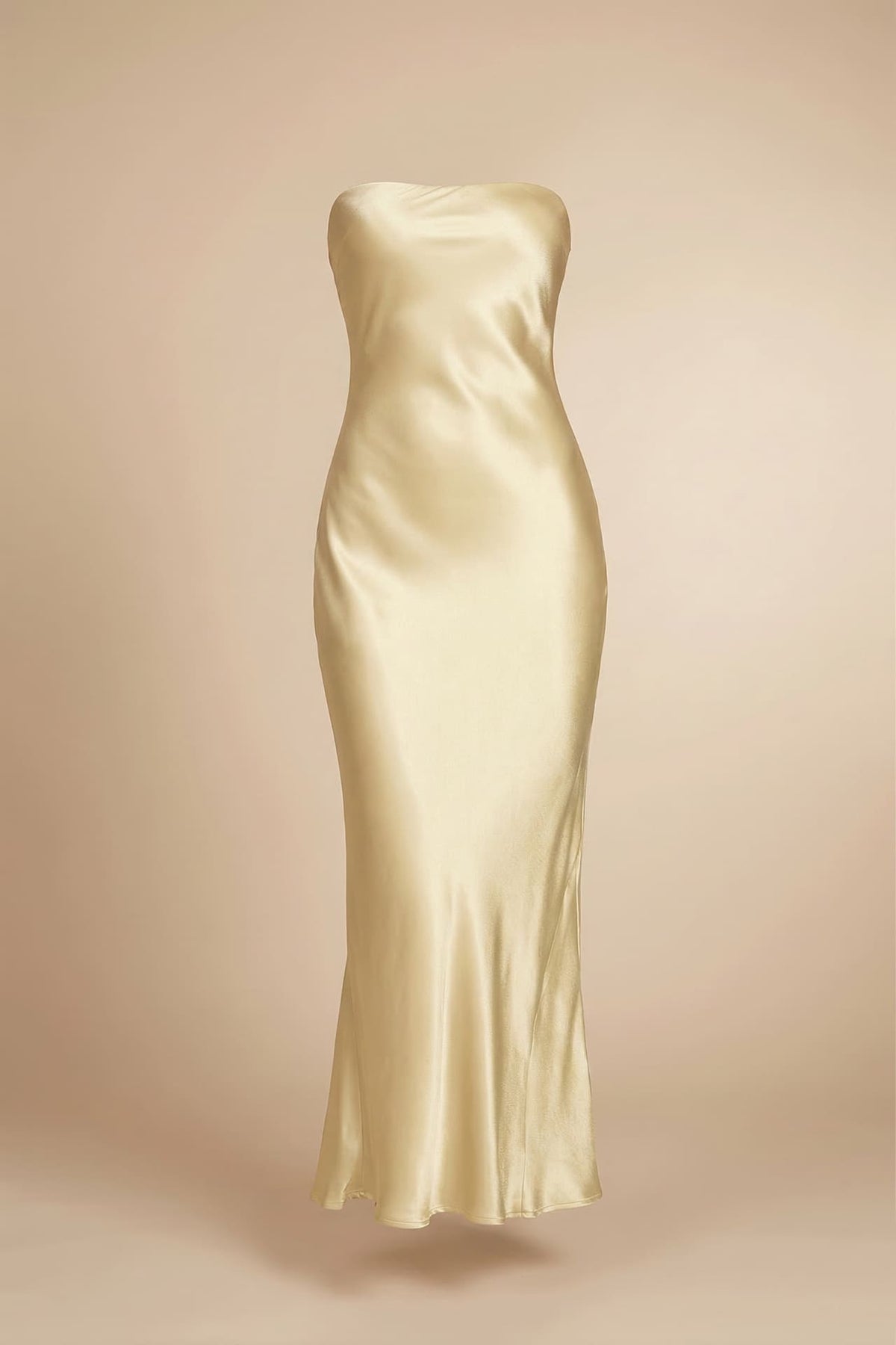 Champagne Satin Strapless Dress for Wedding Guest
