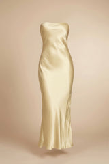 Champagne Satin Strapless Dress for Wedding Guest