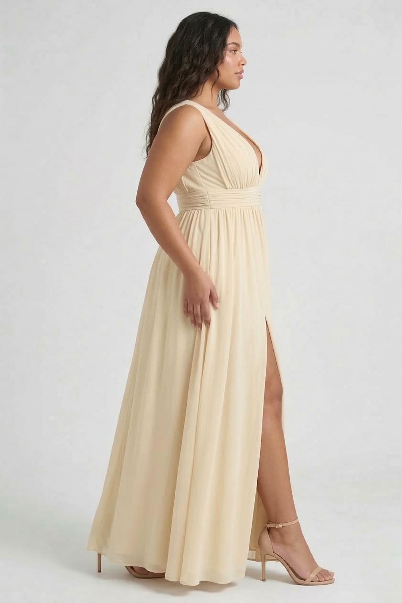 Champagne Heaven A-Line Wedding Guest Dress with V Neck by Shahsi