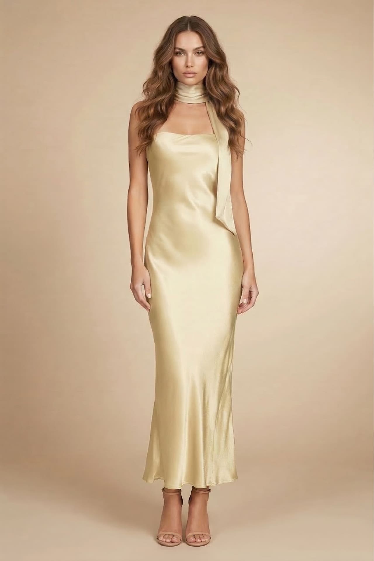 Champagne Satin Strapless Dress for Wedding Guest