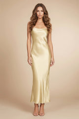 Champagne Satin Strapless Dress for Wedding Guest