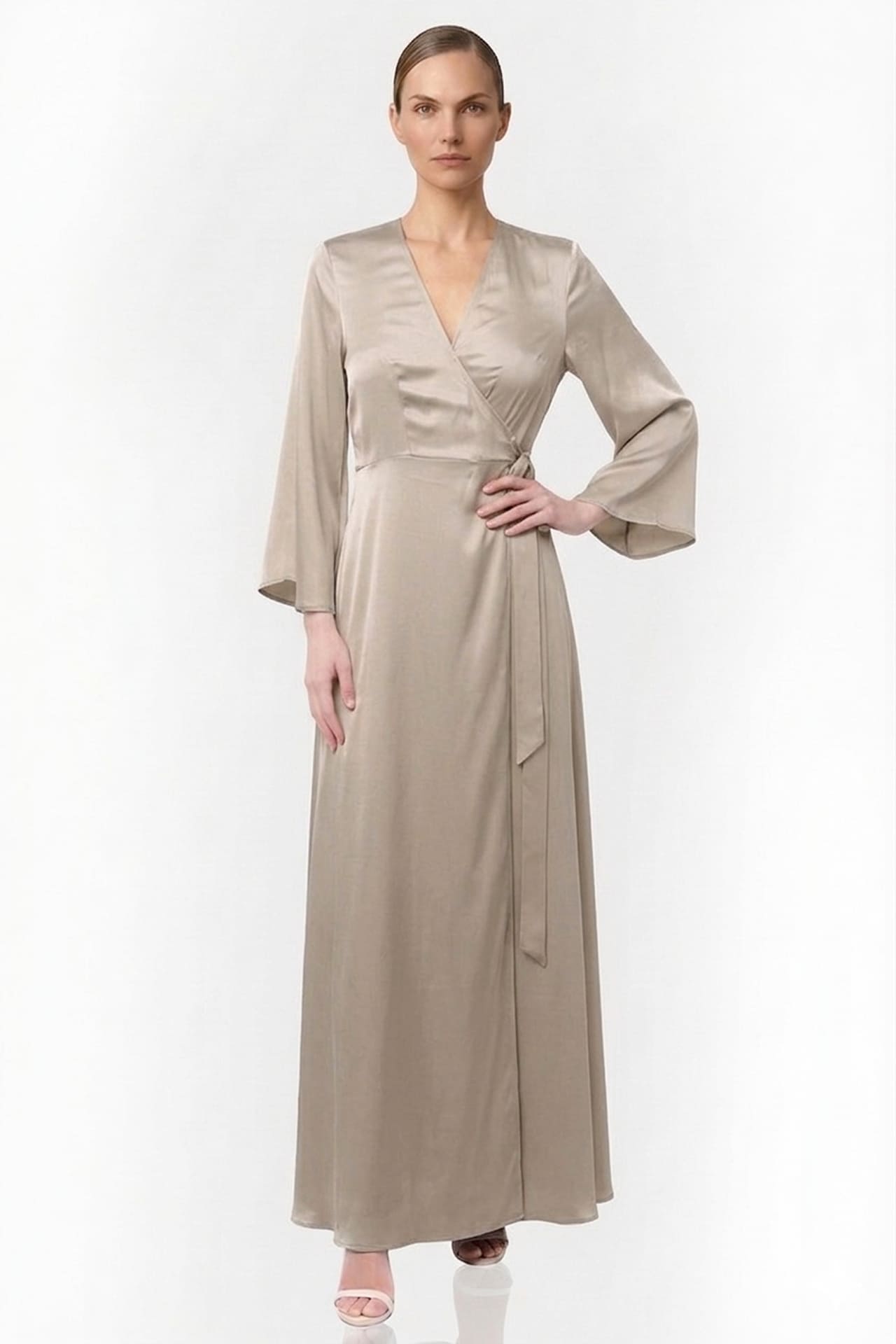 Champagne Taupe Wrap Maxi Dress – Best Flattering Wrap Dress for All Body Types Summer