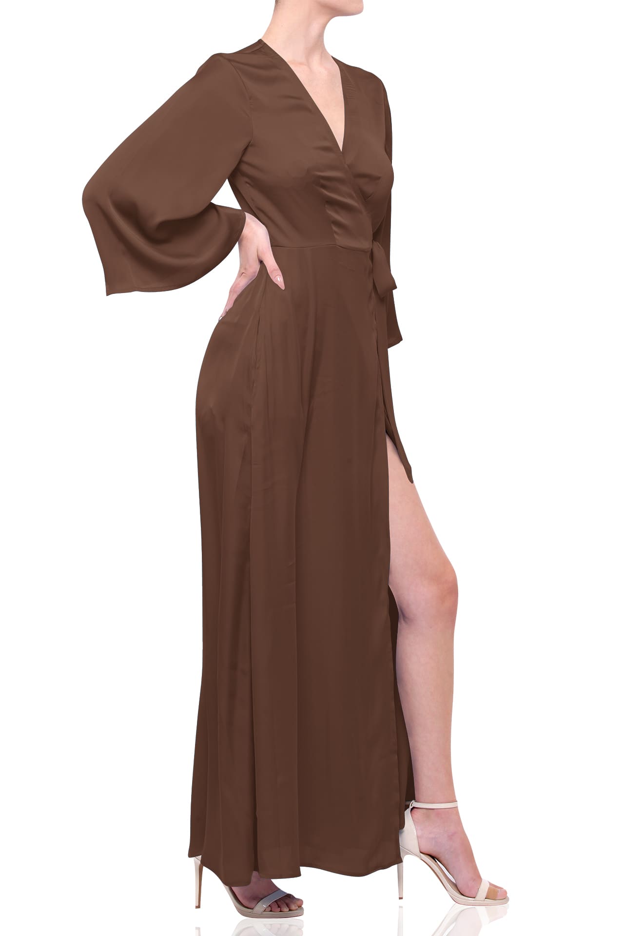 Chocolate Satin Wrap Maxi Bridesmaid Dress
