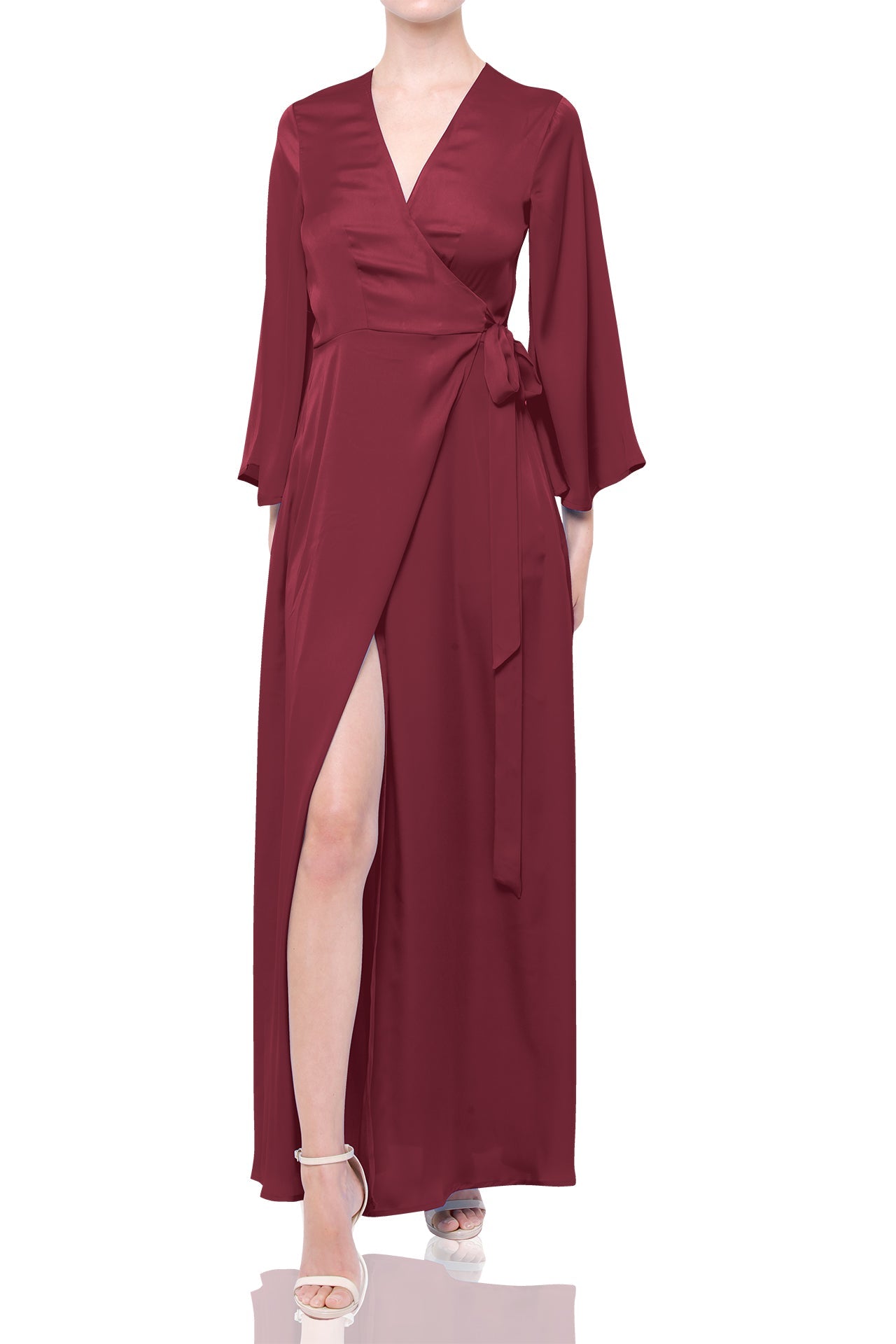 Chocolate Brown Satin Wrap Maxi Dress – Elegant Evening & Occasion Dress
