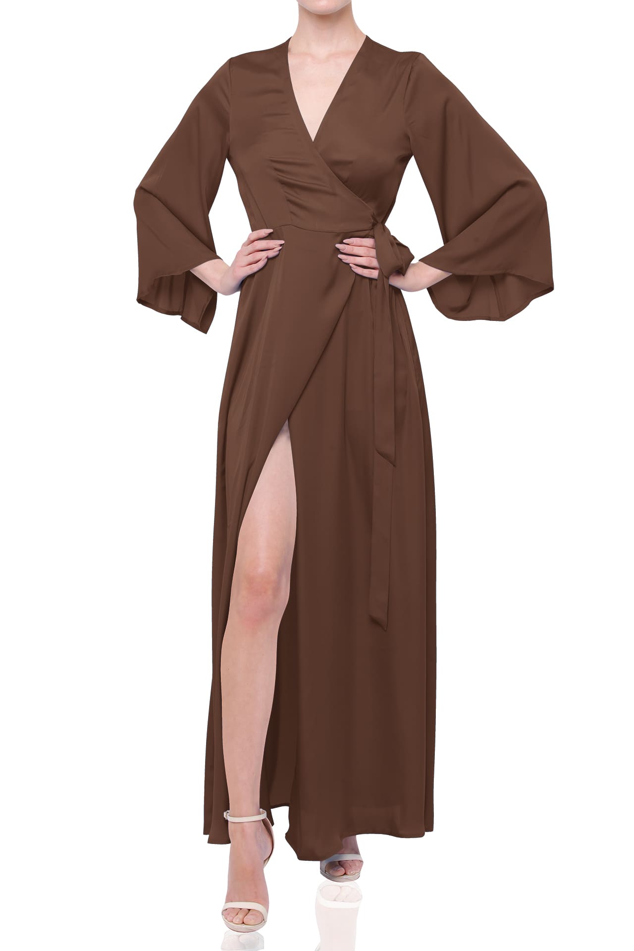 Chocolate Satin Wrap Maxi Bridesmaid Dress