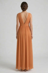 Cinnamon Heaven V-Neck Bridesmaid Dress – Warm Rustic Maxi Gown