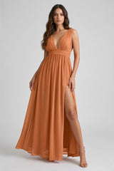Cinnamon Heaven V-Neck Bridesmaid Dress – Warm Rustic Maxi Gown