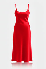 Classic Red Satin Slip Dress – Bias Cut Evening Dress for Wedding Guest & Reception Wear