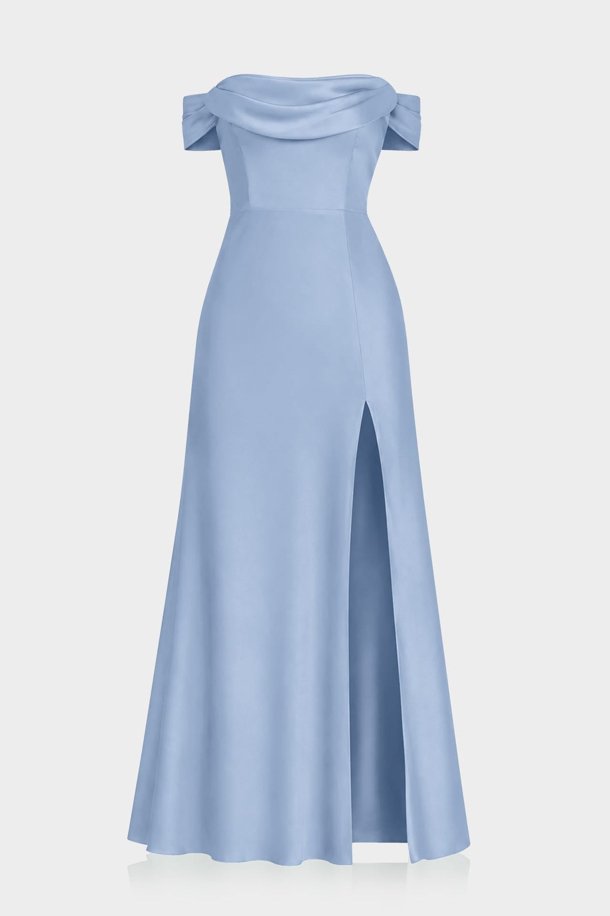 Convertible Off Shoulder Steel Blue Bridesmaid Maxi Dress – Resort Wedding Dress