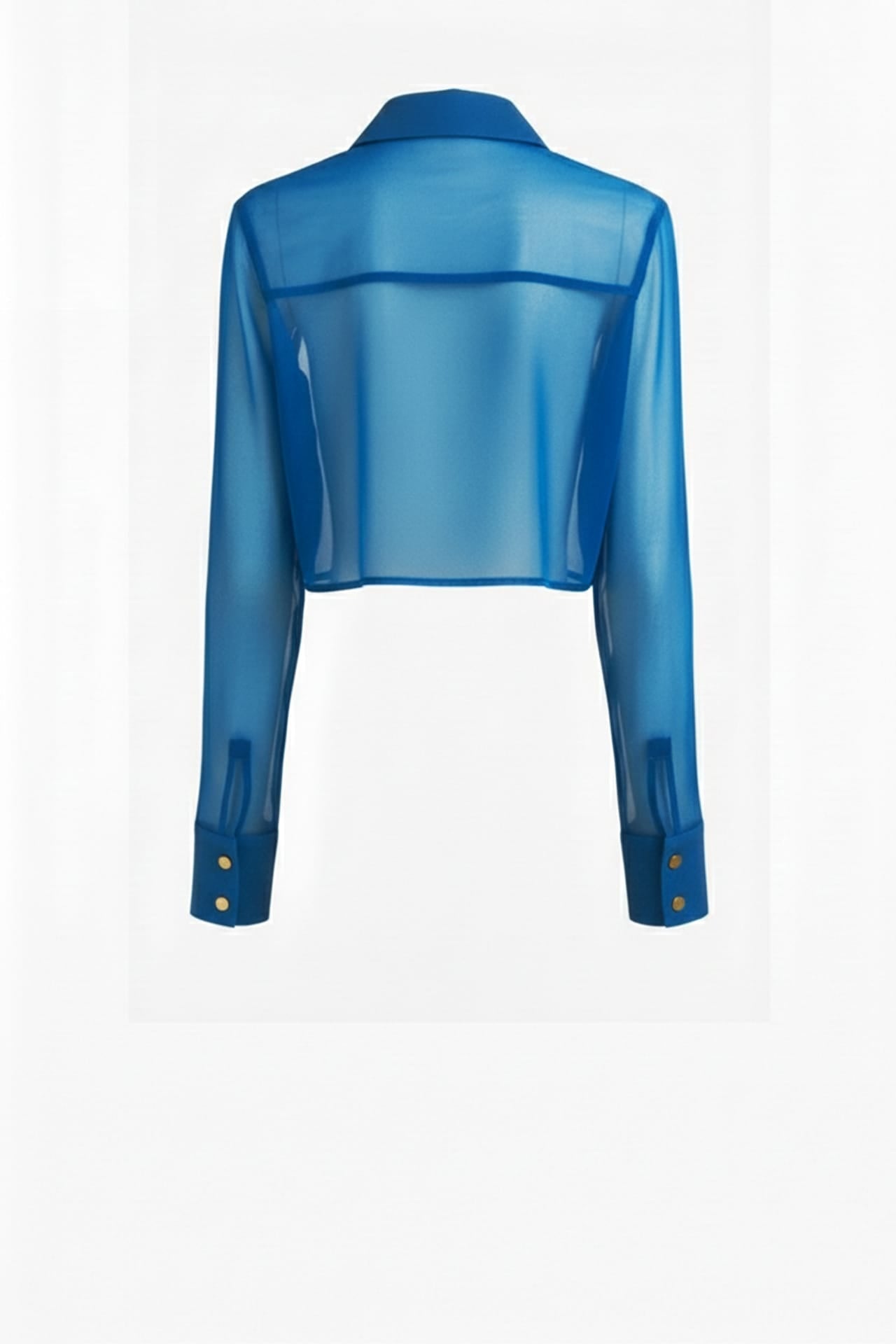 Cobalt Blue Sheer Organza Cropped Shirt – Resort & Beach Club Outfit Top