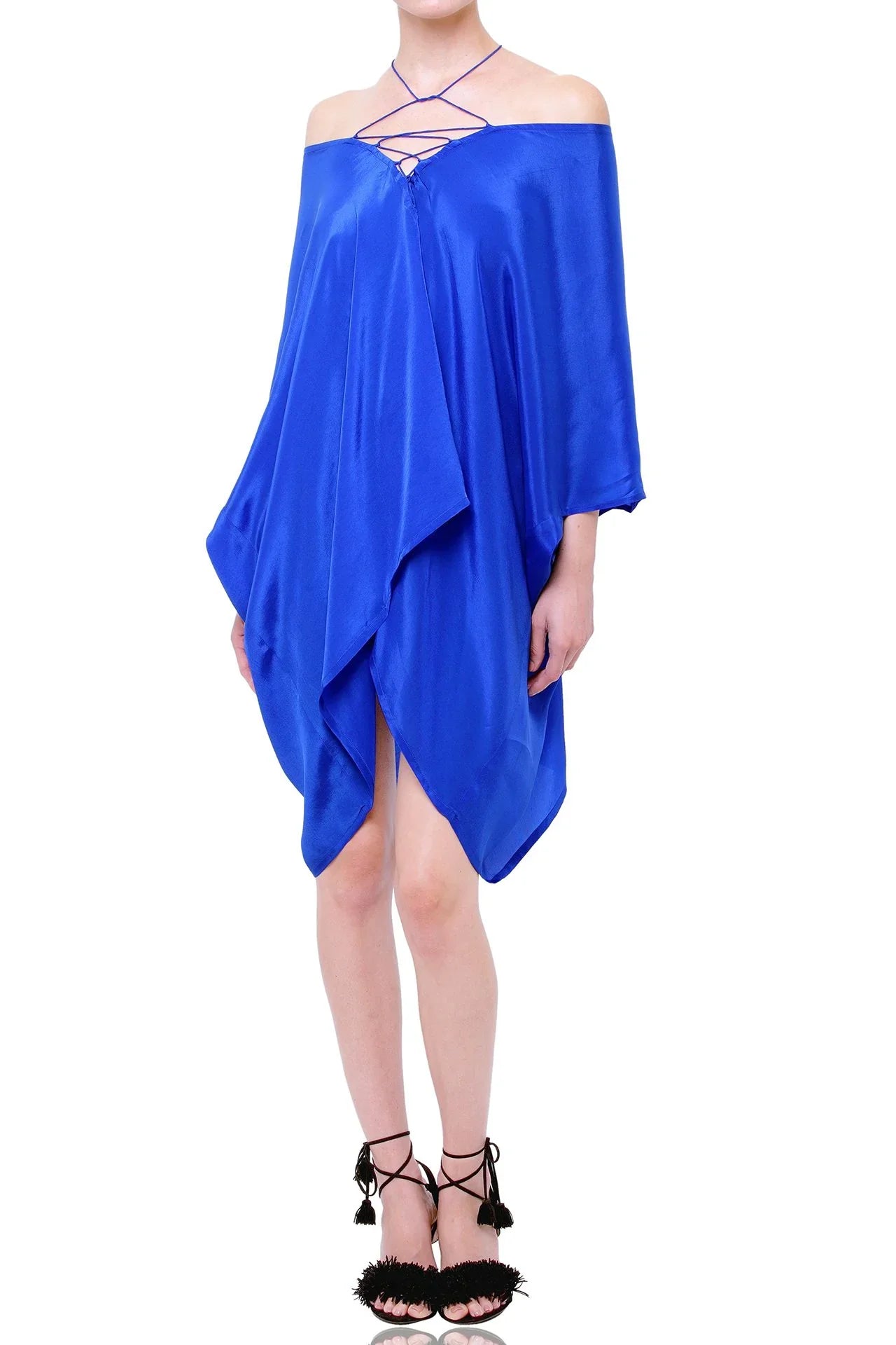 Cobalt Blue Silk Multiway Mini Kaftan Dress – Convertible Luxury for Modern Styling