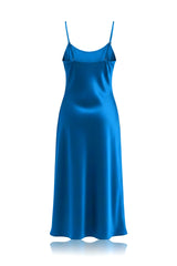 Cobalt Blue Satin Slip Dress – Bias Cut Evening & Resort Wear Midi
