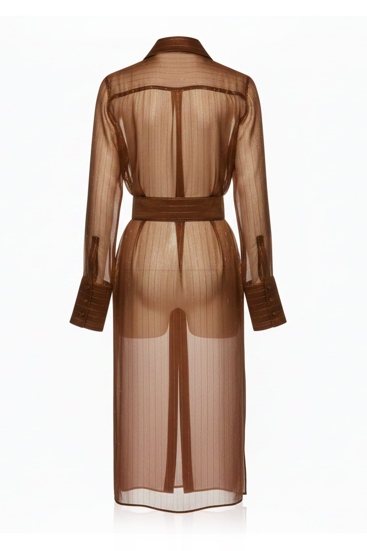 Cocoa Sheer Organza Belted Shirt Dress
